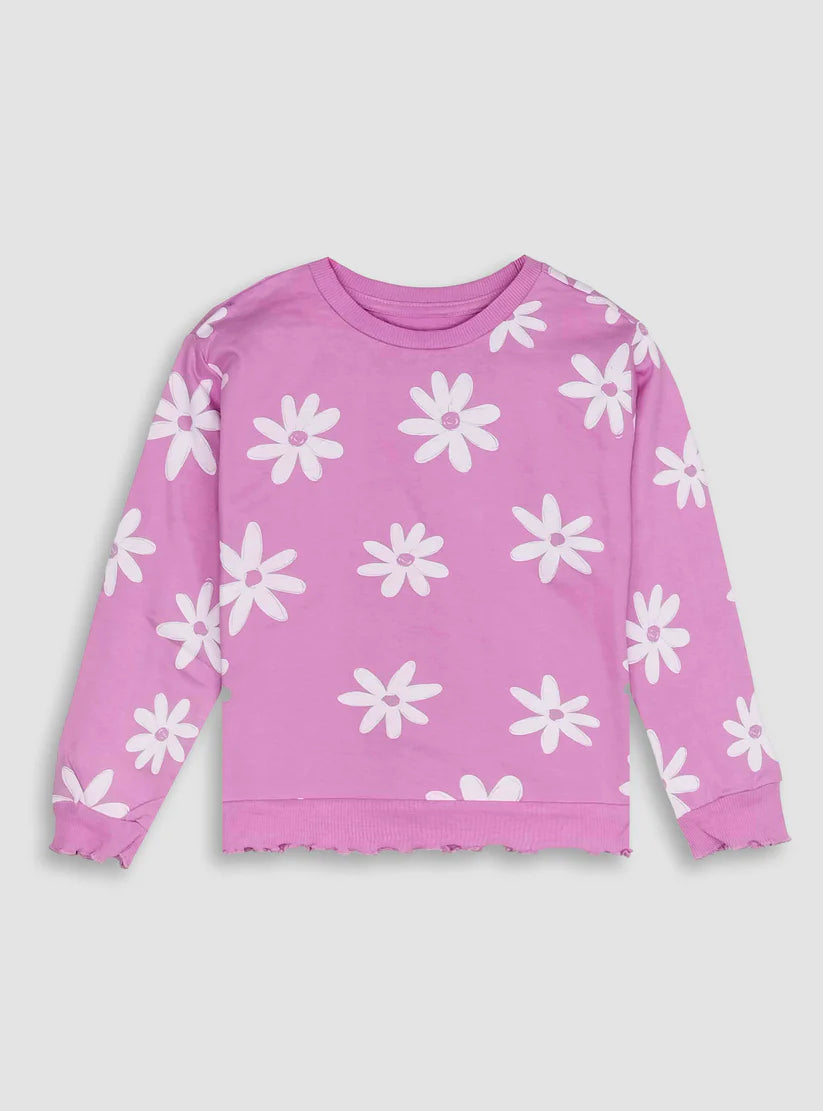 Girls Printed Floral Pullover Sweatshirt