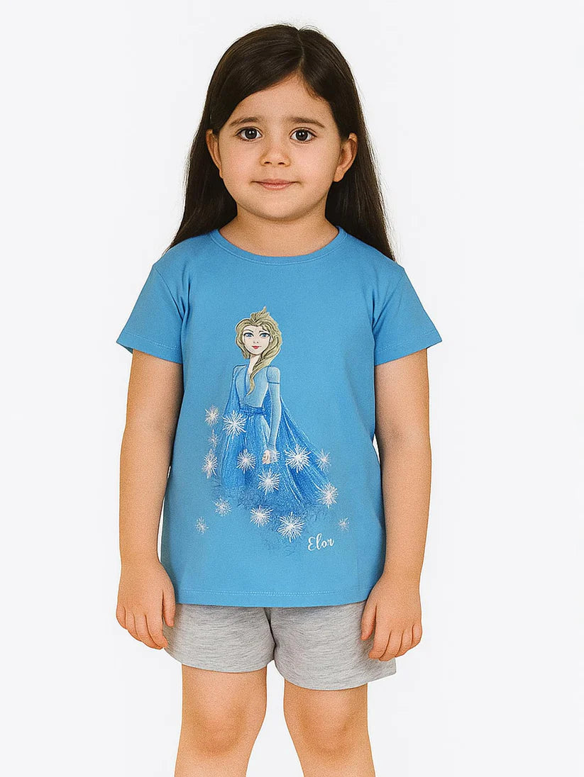Girls Printed Shorty Set Blue