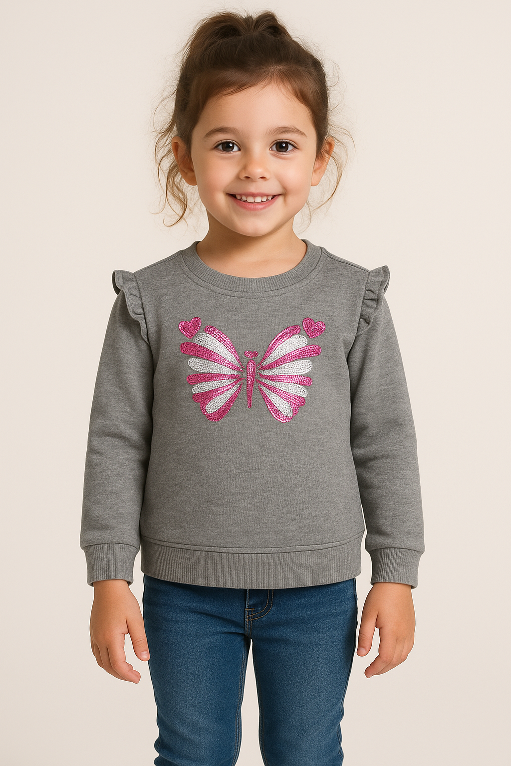 Girls Grey French Terry Sequined Sweatshirt