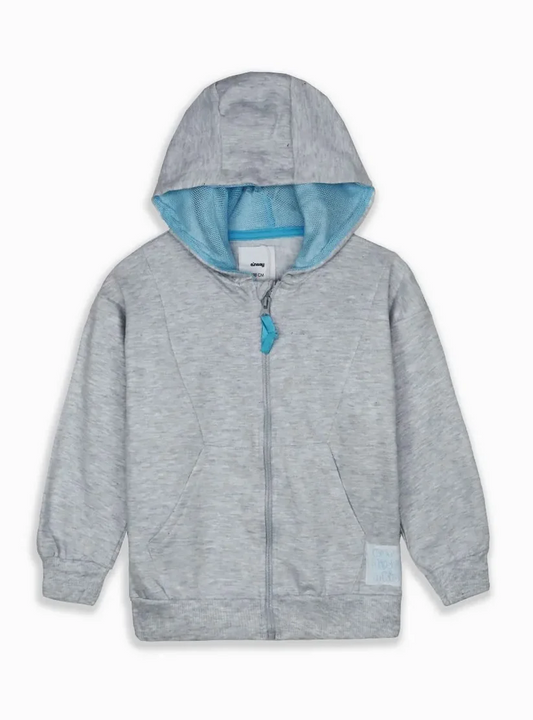 Girls Hooded Grey Full Sleeves Zipper Sweatshirt