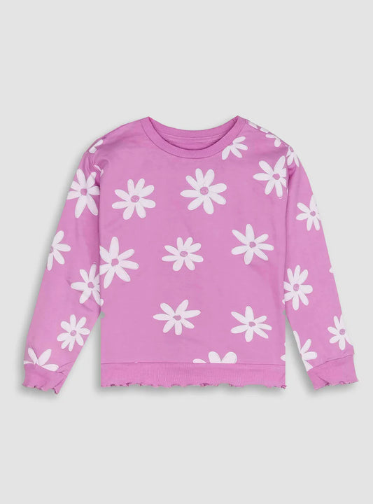 Girls Printed Floral Pullover Sweatshirt
