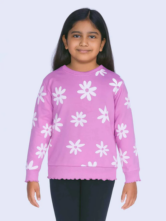 Girls Printed Floral Pullover Sweatshirt