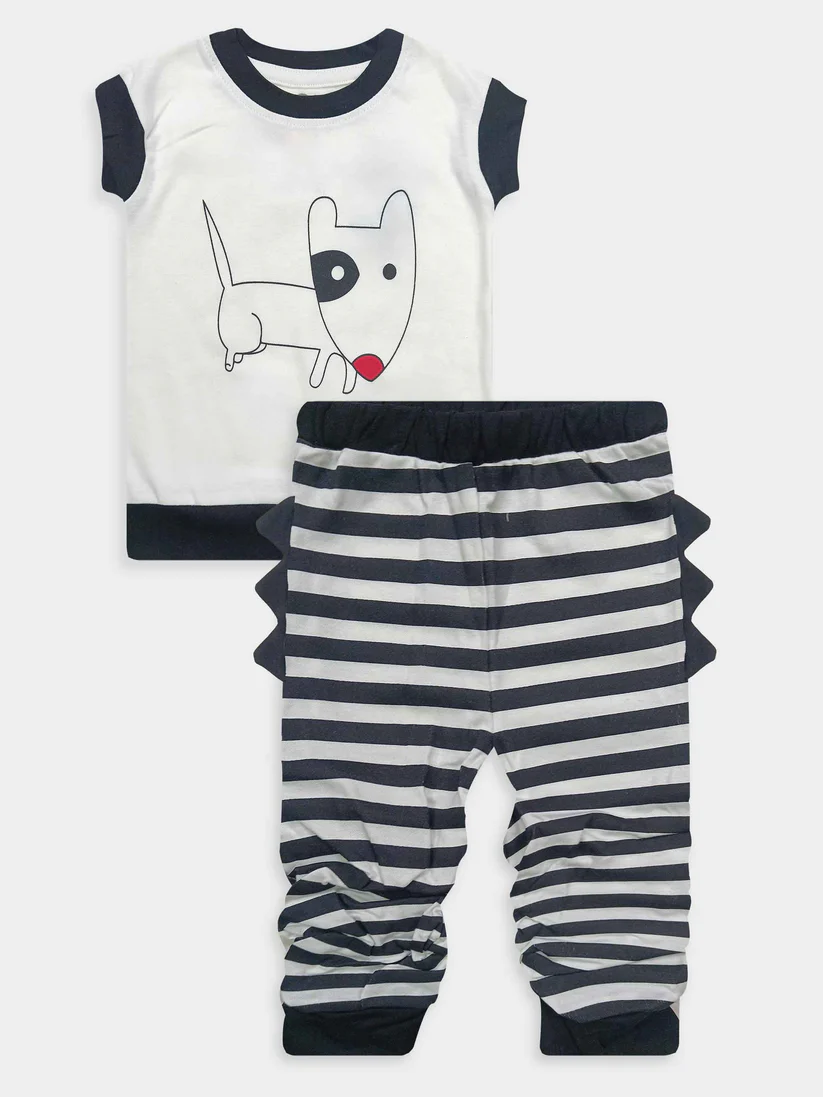 Baby Printed White Pajama Suite