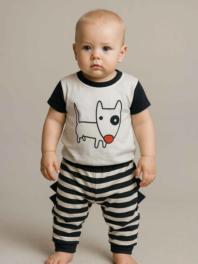 Baby Printed White Pajama Suite