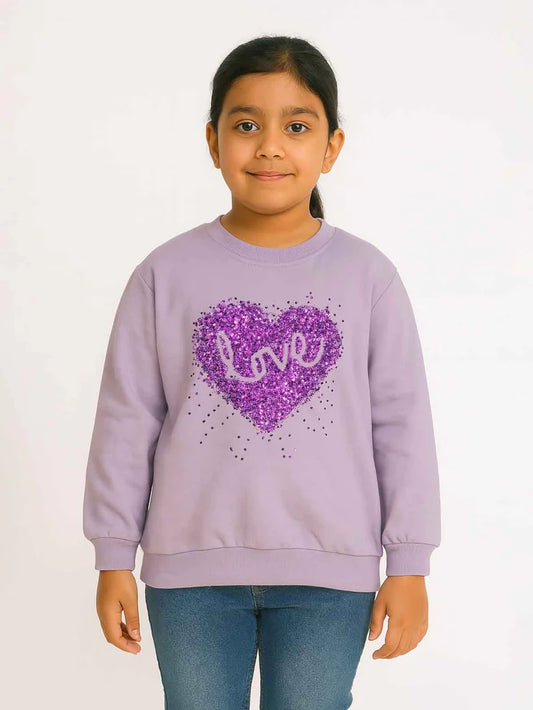 Girls Purple Sequined Pullover Sweatshirt