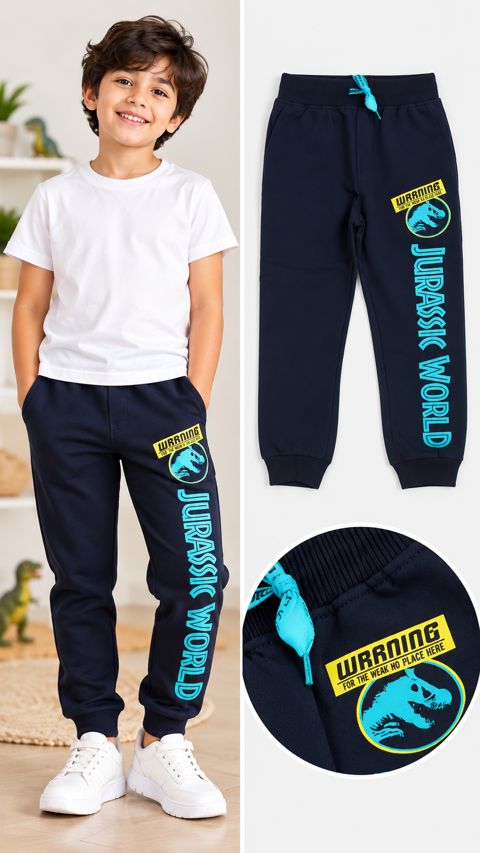 Boys Blue Printed Fleece Jogger